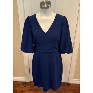Amanda Uprichard Dark Blue V-Neck Short Sleeve Dress, Size Medium